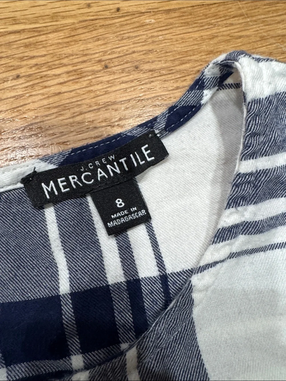 J. Crew White and Navy Plaid Bell-Sleeve Blouse